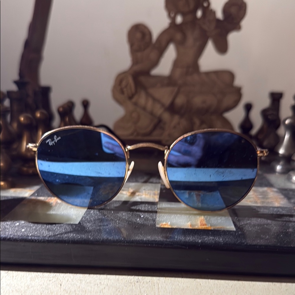 Ray-Ban Gold Frame with Blue Lenses Glasses
